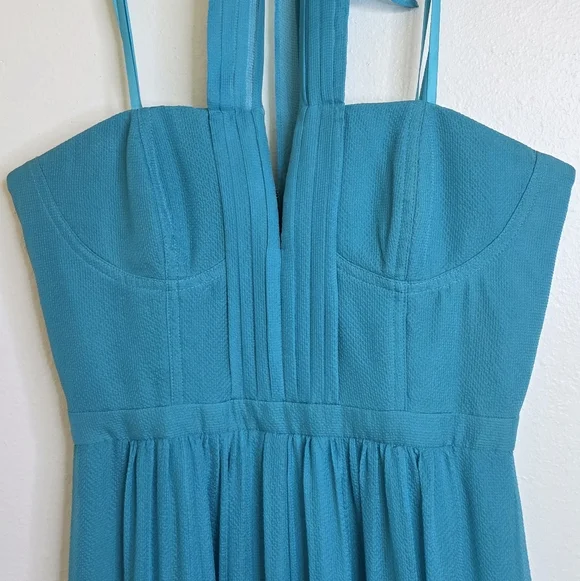 NWT BCBGMAXAZRIA Starr 100 % Silk Halter Gown 6 Bluejade Underwire Support - Picture 4 of 12